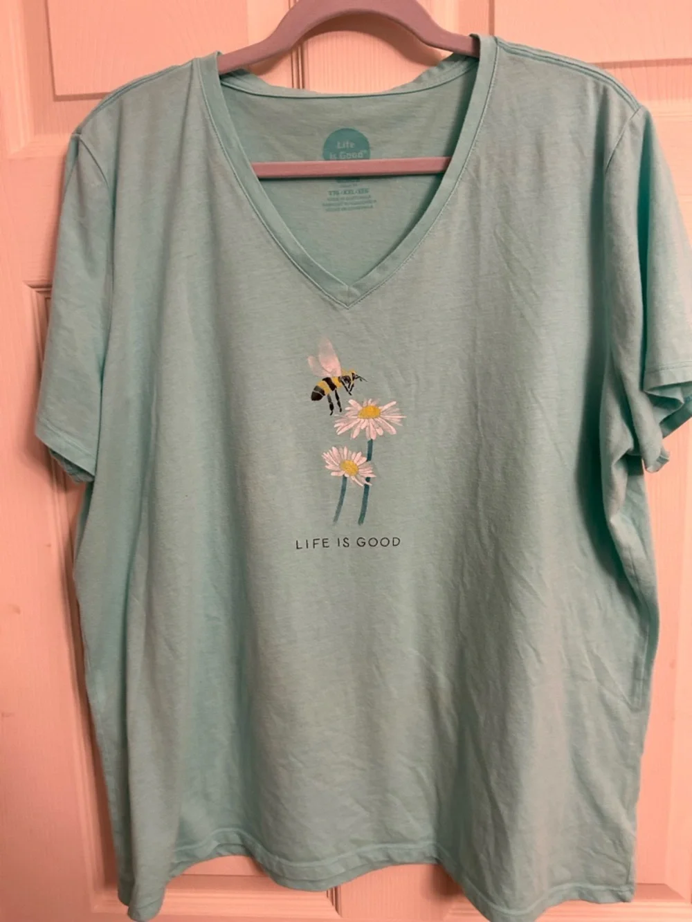 Life Is Good Light Aqua V-Neck Tee with Logo - Picture 1 of 7